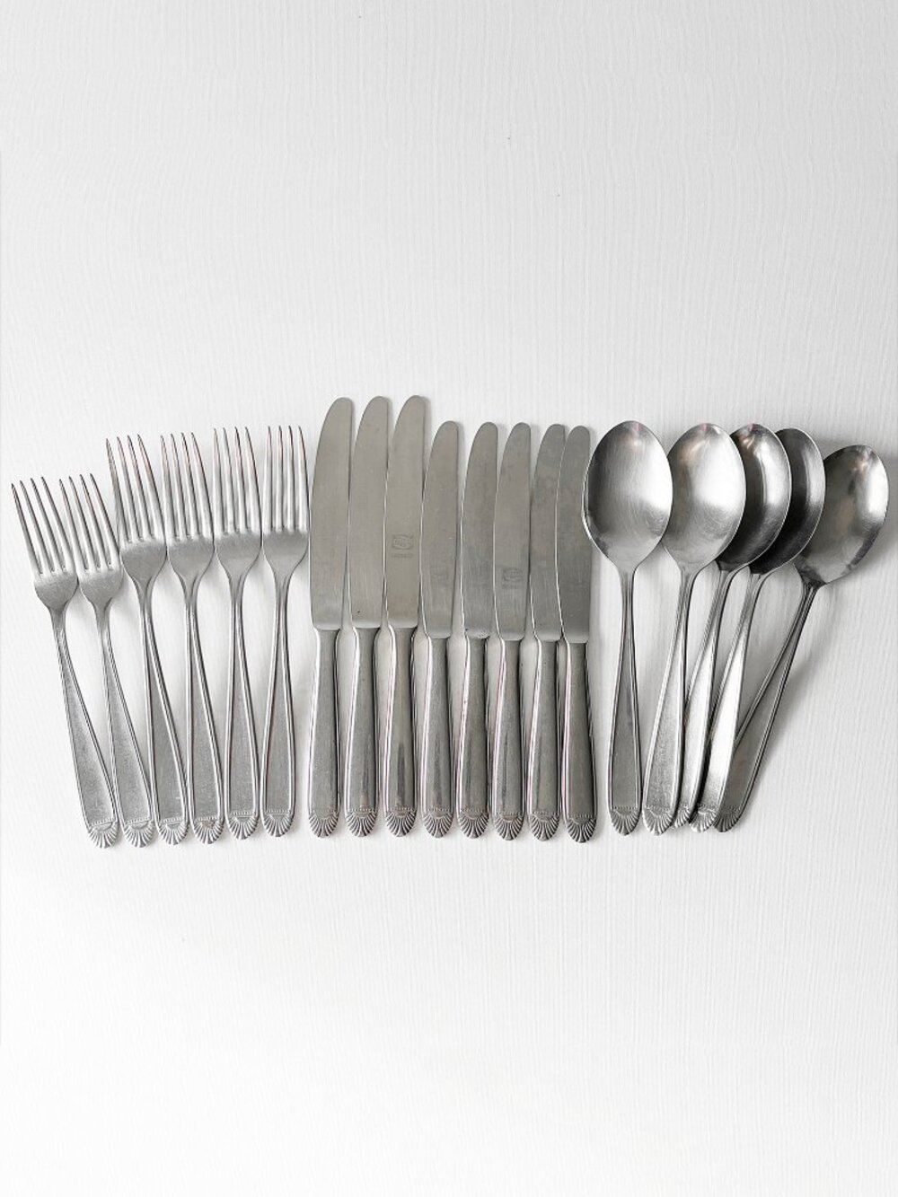 19pc Vtg VALCO Stainless Steel Flatware Set MCM German Rostfrei Sunburst Pattern